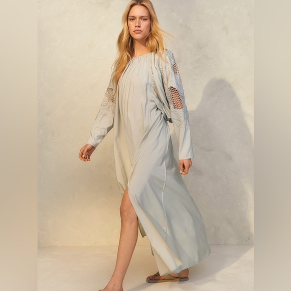 H&M Dresses & Skirts - H&M Sage Green Voluminous Embroidery Lace Trimmed Full Sleeve Maxi Dress - Large